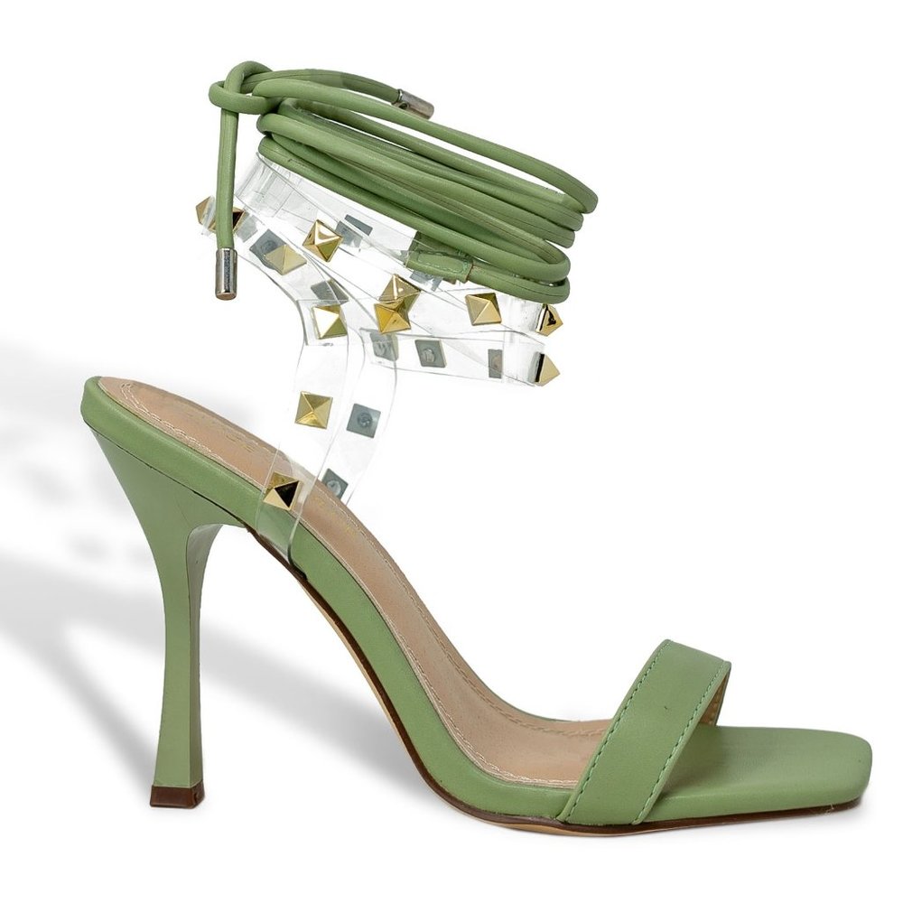 Studded Lucite Band Lace-Up Heel By Chase + Chloe